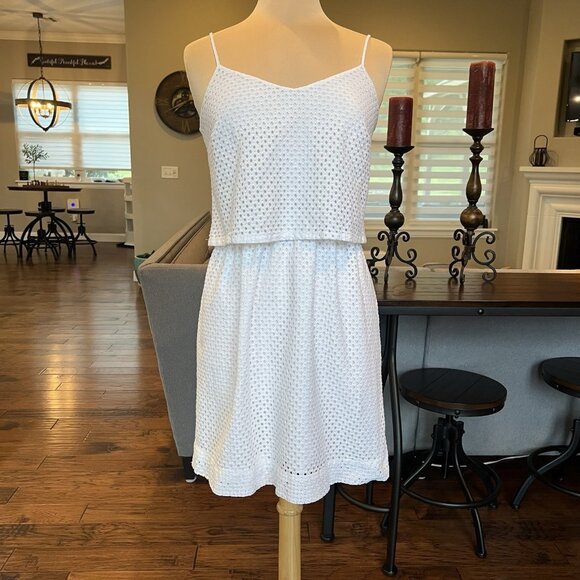 Ann Taylor Loft Dress Women's 6 White Eyelet Cotton Lined Sleeveless Adjustable - Picture 1 of 12